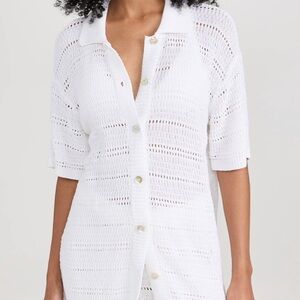 NWT L Space Marbella Knit White Button Up Top Size Medium
